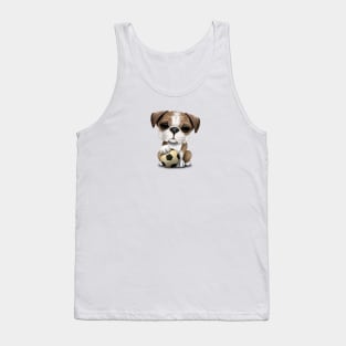 Cute British Bulldog Puppy With Football Soccer Ball Tank Top